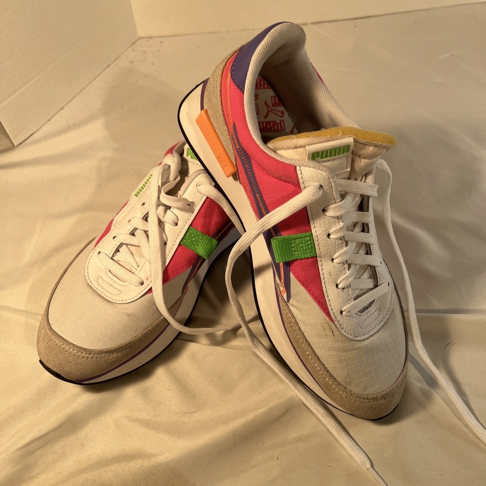 Puma Future Rider Twofold SD White Purple‎ Pink Green Women Shoe 381052-03 Sz 7